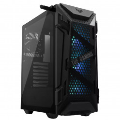 GT301 ASUS TUF GAMING CASE, w/o PSU, mid-tower compact case with tempered glass side panel, honeycomb front panel, Front: 3x120mm ARGB fan, Rear: 1x120mm fan, 2x3.5-HDD/ 4x2.5- SSD, 6-ports ARGB hub, headphone hanger, 2xUSB3.2, 1xHeadphone, 1xMicrophone, 